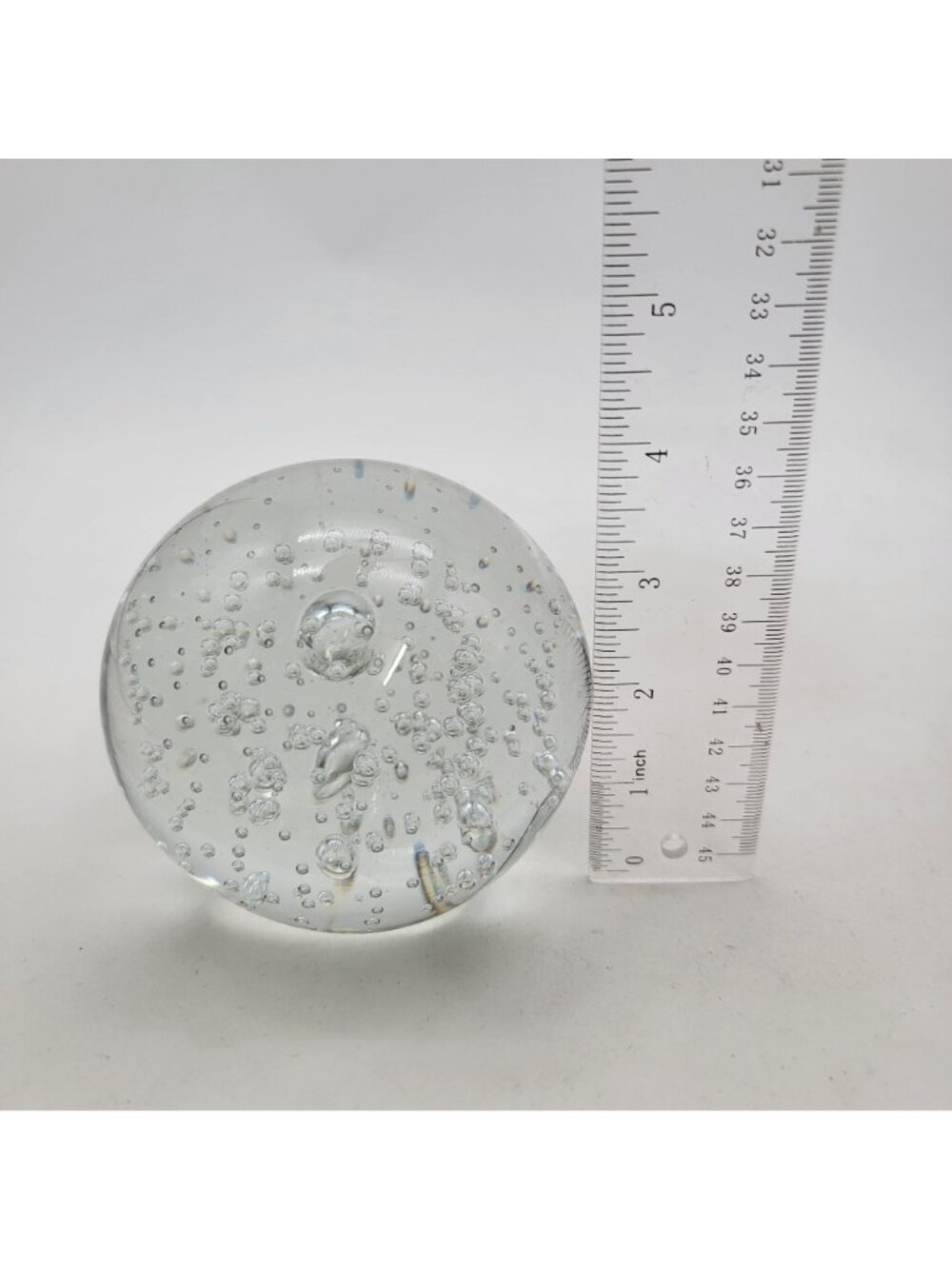 Clear Controlled Bubbles Art Glass Paperweight Round - Picture 7 of 7